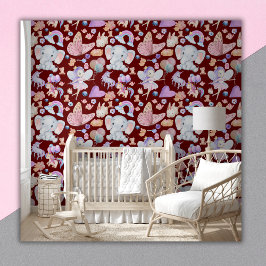 Papel Pintado Watercolor Girly Whimsical en Maroon |