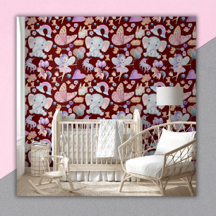 Papel Pintado Watercolor Girly Whimsical en Maroon  