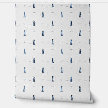 Watercolor Lighthouse Coastal Pattern Blue & White