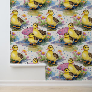 Papel Pintado Watercolor Mallard Ducklings