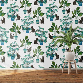 Papel Pintado Watercolor Negro Cat Monstera Houston
