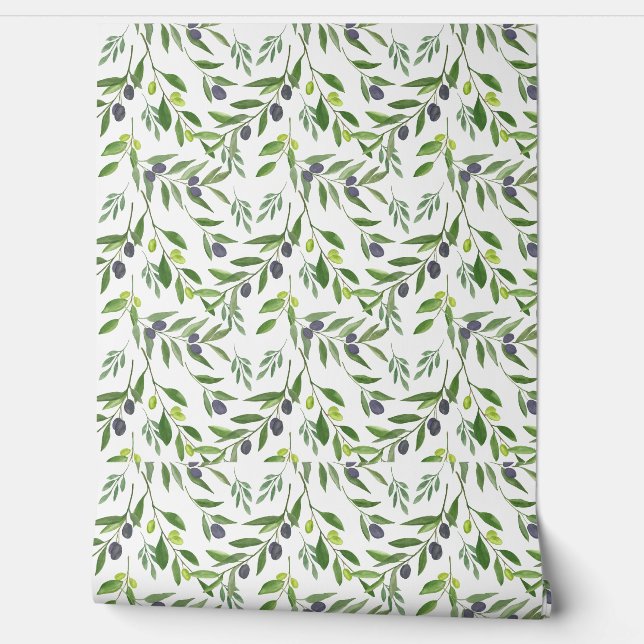 Papel Pintado Watercolor Olive Pattern (Desenrollar)