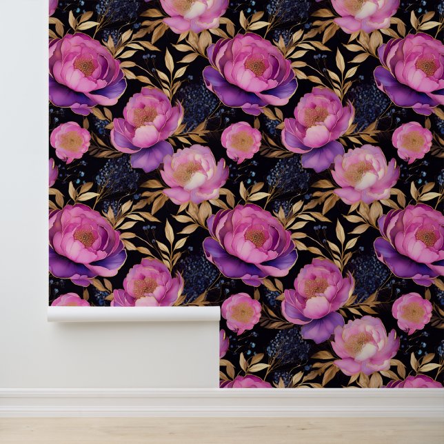 Papel Pintado Watercolor Pink Purple Peonies Blue Babies Respira (Solicitud)