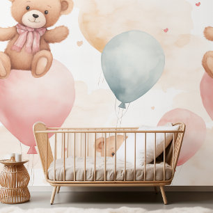 Papel Pintado "Watercolor Teddy Bear Hot Air Balloons Clipart