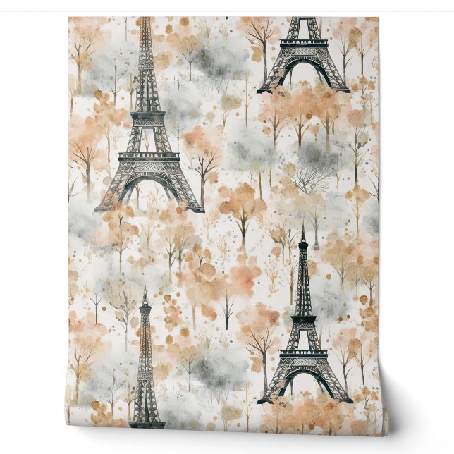 Papel Pintado Watercolor Torre Eiffel París (Desenrollar)