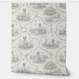 Papel Pintado Weimaraner Country Toile: Grayscale Dog Landscape