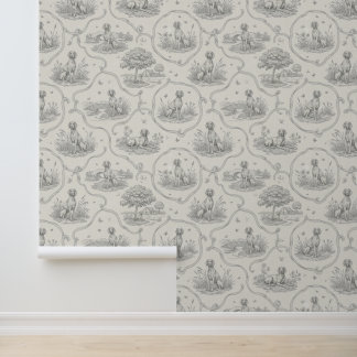Papel Pintado Weimaraner Country Toile: Grayscale Dog Landscape