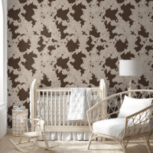 Papel Pintado Western Faux Cow Print Brown y Cream