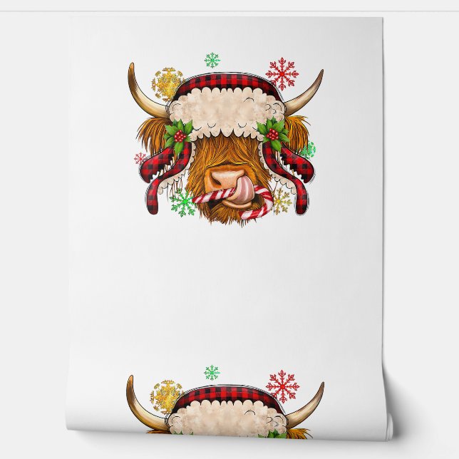 Papel Pintado Western Merry Christmas Highland Cow Xmas Farm Ani (Desenrollar)