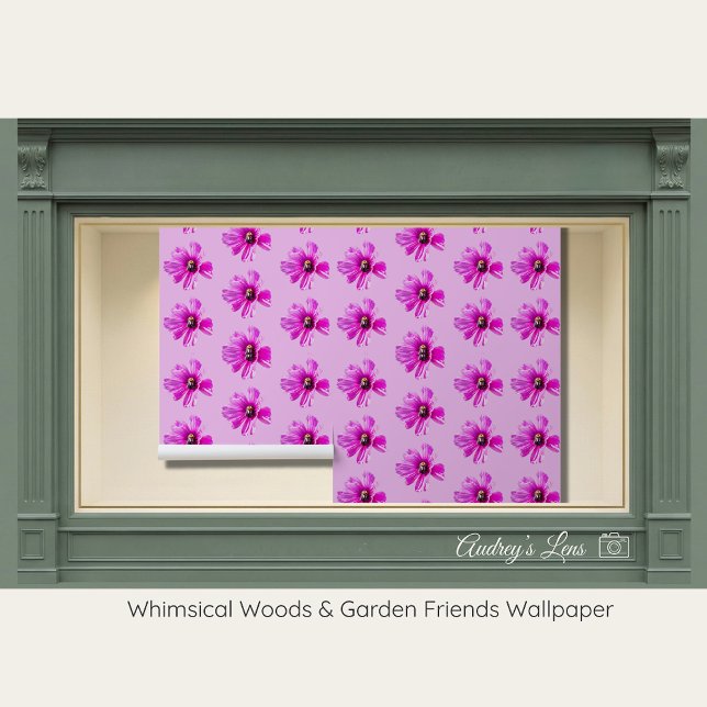 Papel Pintado Whimsical Bee & Cosmos Pink Floral Nursery (Subido por el creador)