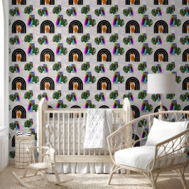 Papel Pintado Whimsical Boho Owl & Tropical Monstera Leaf