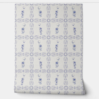 Papel Pintado Whimsical faux crackle blue Delft style nursery