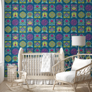 Papel Pintado Whimsical Jewel Tones Hand dibujó Boho Frames azul