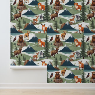 Papel Pintado Whimsical Mountain Adventure Animals Patrones Guay