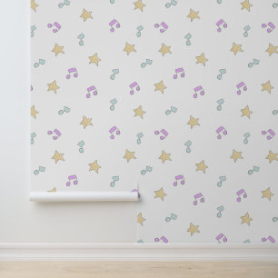 Papel Pintado Whimsical Musical Notes and Stars Pastel Pattern