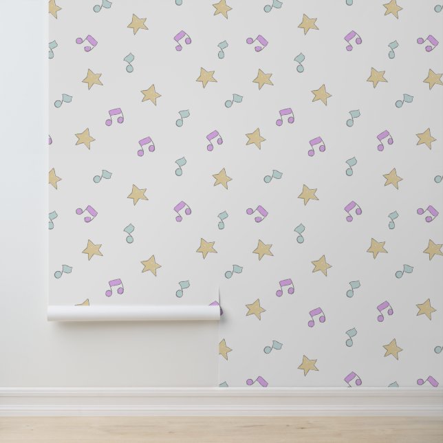 Papel Pintado Whimsical Musical Notes and Stars Pastel Pattern (Solicitud)