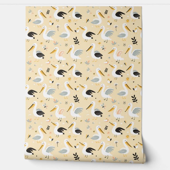 Papel Pintado Whimsical Pelican Paradise (Desenrollar)
