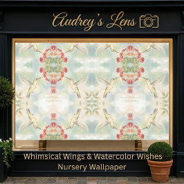 Papel Pintado Whimsical Watercolor Hummingbird & Floral 