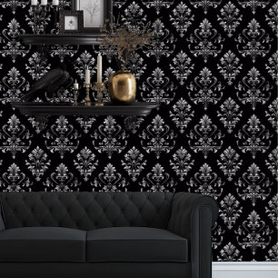 Papel Pintado Whimsigoth Black and Silver Detallado