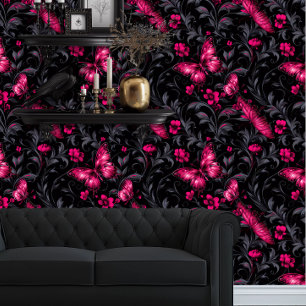 Papel Pintado Whimsigoth Bright Magenta Butterflies