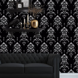 Papel Pintado Whimsigoth Detallado negro y plateado elegante