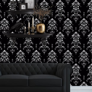 Papel Pintado Whimsigoth Detallado negro y plateado elegante