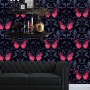 Papel Pintado Whimsigoth Elegant Magenta Butterflies