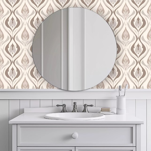 Papel Pintado Whismes marrones monocromáticos (Monochromatic Brown Whisps Wallpaper in a white bathroom.)