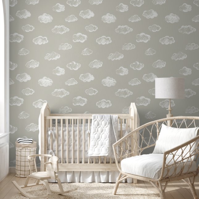 Papel Pintado White Chalk Clouds On Dove Grey Background (Niños)