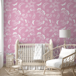 Papel Pintado White Floral with Blush Pink Background