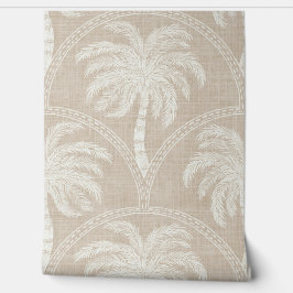 Papel Pintado White Palm Trees on Beige Coastal Tropical Arches