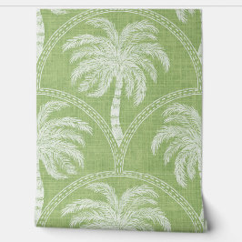 Papel Pintado White Palm Trees on Soft Green Coastal Tropical 