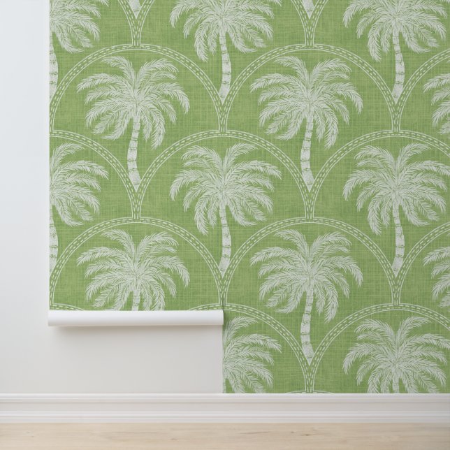 Papel Pintado White Palm Trees on Soft Green Coastal Tropical  (Solicitud)