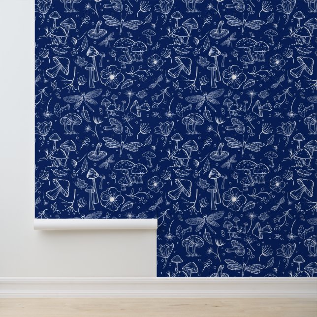Papel Pintado Wild Mushrooms on Navy (Solicitud)
