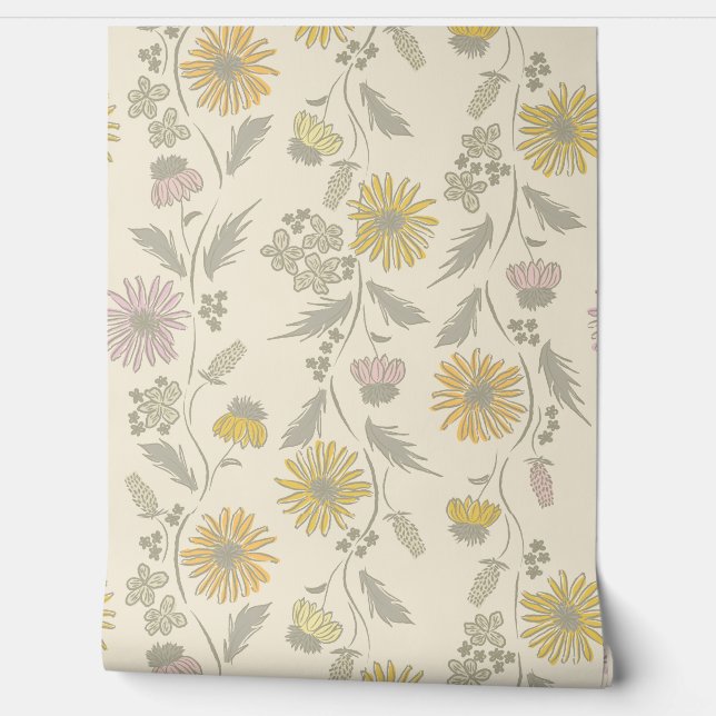 Papel Pintado Wildflower Stripes - Blush And Gray Green (Desenrollar)