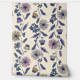 Papel Pintado Wildflower Stripes - Lavender And Denim Blue