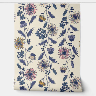 Papel Pintado Wildflower Stripes - Lavender And Denim Blue