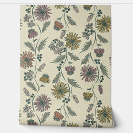 Papel Pintado Wildflower Stripes - Muted Pink And Olive Green