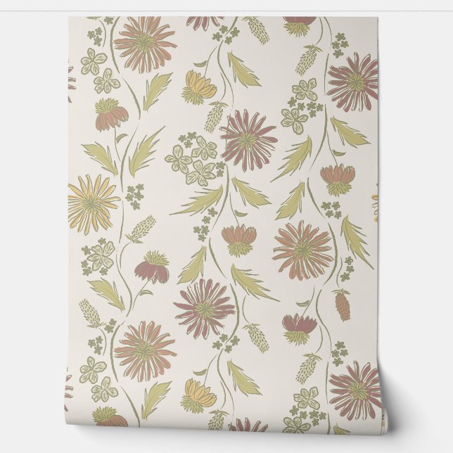 Papel Pintado Wildflower Stripes - Terracotta And Olive (Desenrollar)