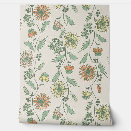 Papel Pintado Wildflower Stripes - Yellow And Mint Green And Cre