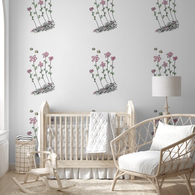 PAPEL PINTADO WILDFLOWERS PINK WHIMSICAL WALLPAPER (Niños)