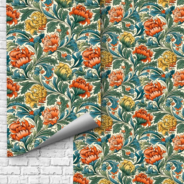 Papel Pintado William Morris inspirado en el cobre azul verde pa (William Morris inspired copper pastel green blue Wallpaper)