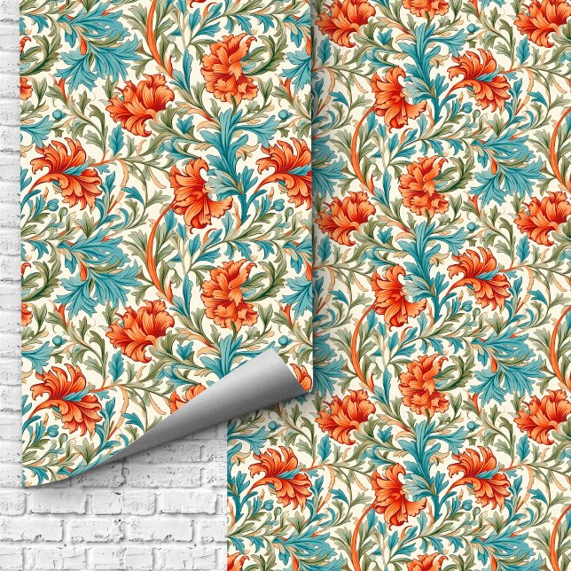 Papel Pintado William Morris inspirado en la terracota azul past (William Morris inspired terracotta pastel blue Wallpaper)