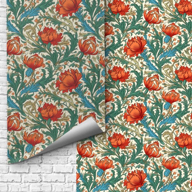 Papel Pintado William Morris inspirado en la terracota azul past (William Morris inspired terracotta pastel blue Wallpaper)