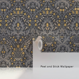 Papel Pintado William Morris Spring Thicket Charcoal Gray & Gold