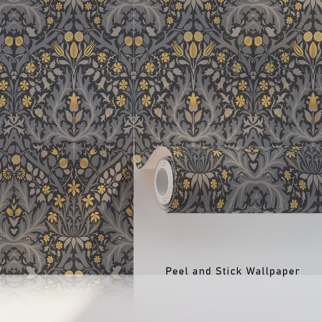 Papel Pintado William Morris Spring Thicket Charcoal Gray & Gold (Subido por el creador)