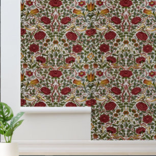 Papel Pintado William Morris Vintage Rosa y patrón de pájaro