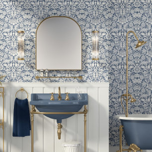 Papel Pintado William Morris Vintage Sunflower Floral Blue White