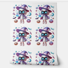 Papel Pintado Witchy Robot Halloween Kawaii Tech Wizard