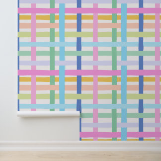 Papel Pintado Wobbly Bright Rainbow Plaid - Maximalist Girly
